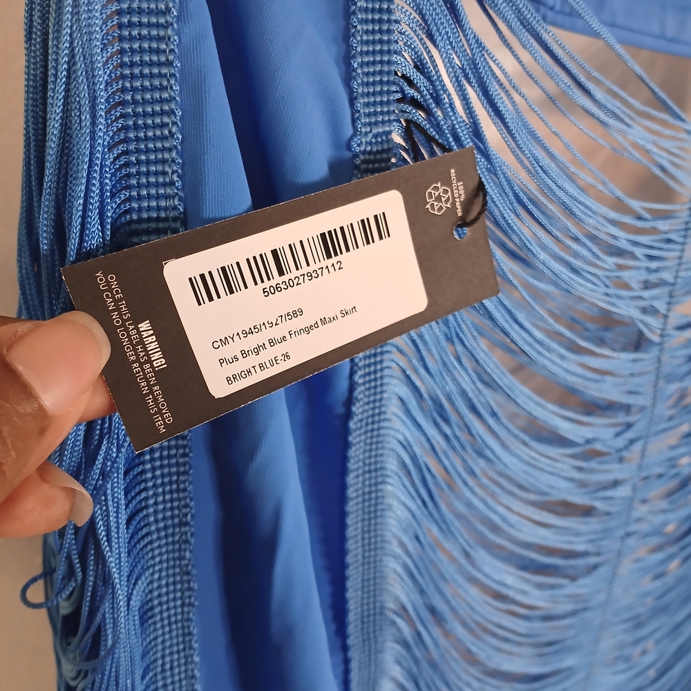 PrettyLittleThing Bright Blue Fringe High Rise Pull On Maxi Skirt 22 New! - Picture 10 of 14